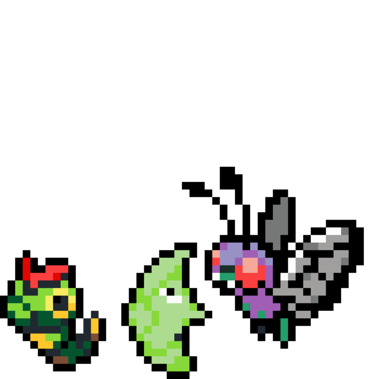 Caterpie, Metapod och Butterfree – Pokemon Pärlplatta Mönster
