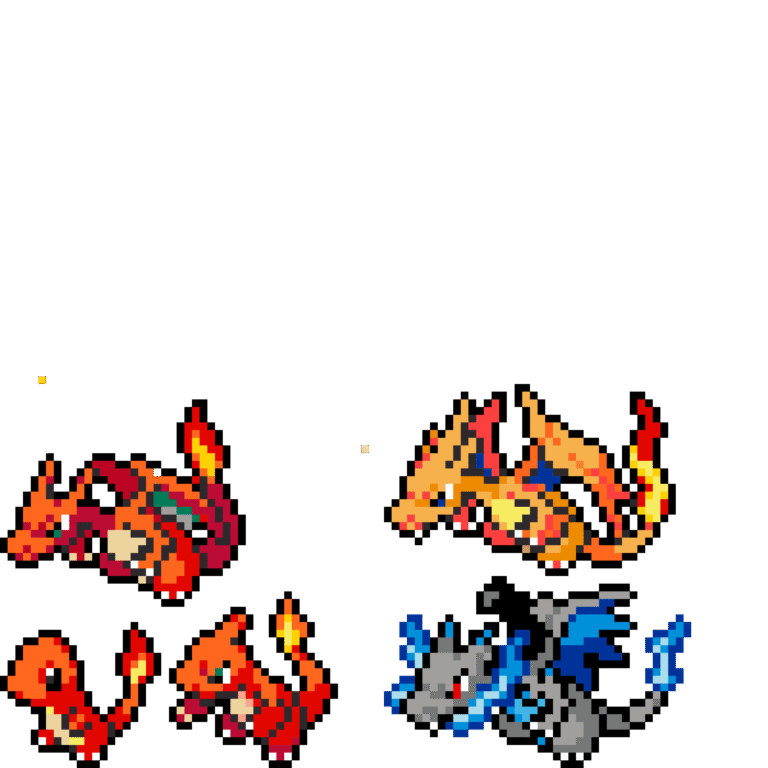 Charmander, Charmeleon, Charizard X – Pokemon Pärlplatta Mönster